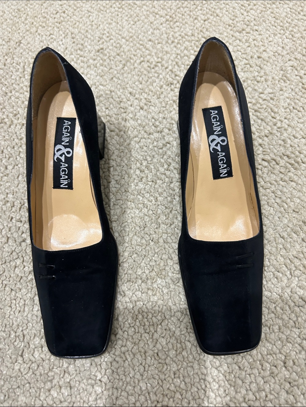 Black Suede Square-Toe Pumps